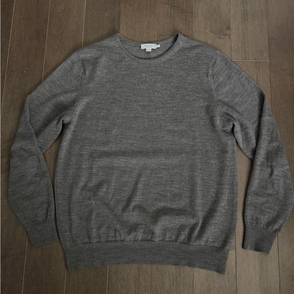 Sunspel Charcoal Crewneck Merino Wool Sweater for Men